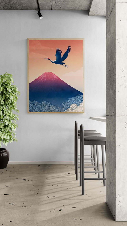Japanese crane art print-Crane in Flight