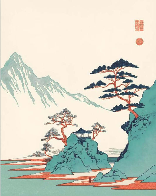 Japanese Landscape Art | Mountain Pine Pavilion Ukiyo-e Print