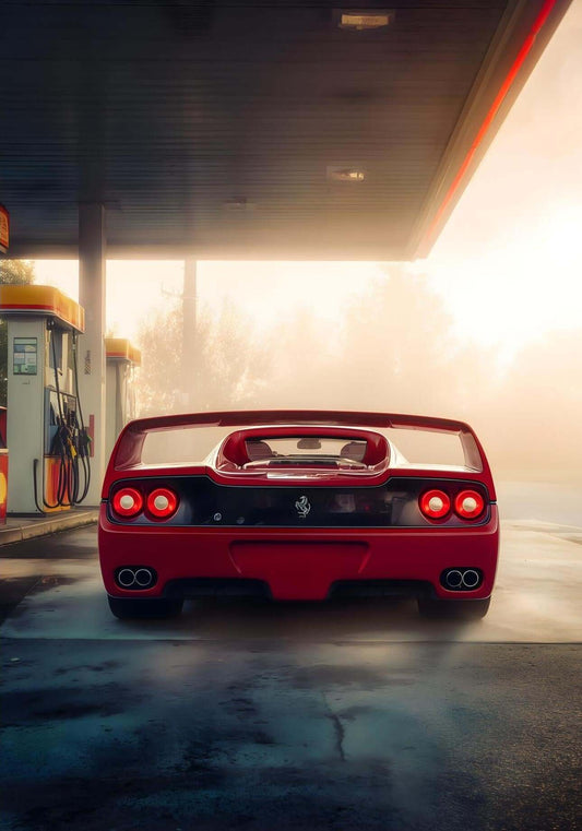 red supercar wall art-Red Supercar at Dawn Wall Art