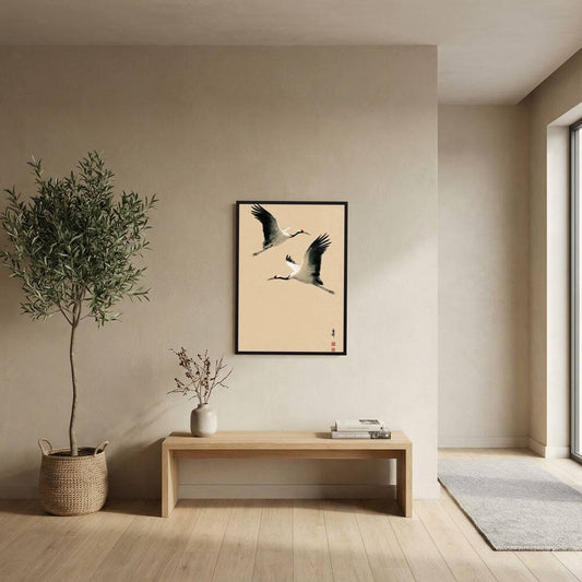 Red-Crowned Cranes in Flight – Japanese Crane Wall Art