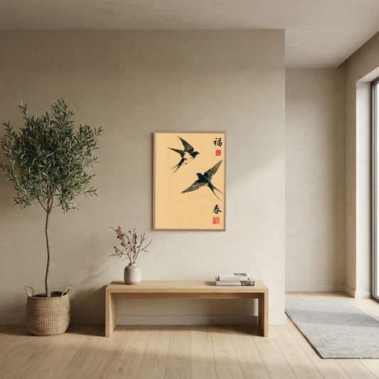 Japanese Swallow Wall Art Print – Vintage Asian Bird Artwork, Spring & Good Fortune