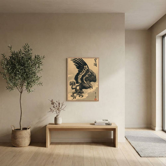 Japanese Griffin Wall Art Print | Ukiyo-e Mythical Creature