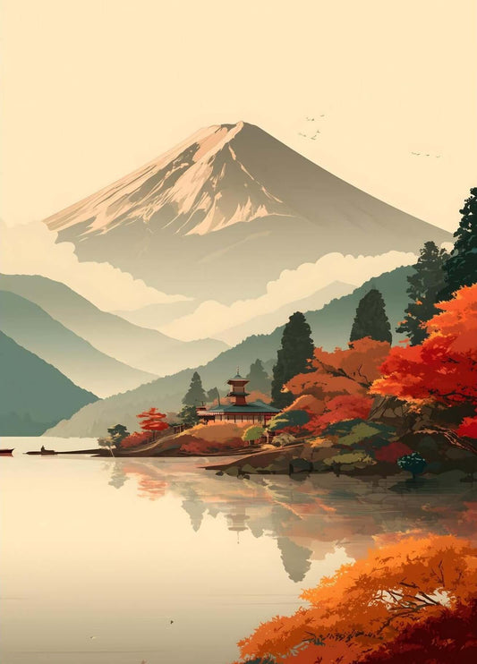 Autumn Stillness by the Lake – Contemporary Japanese Landscape Art