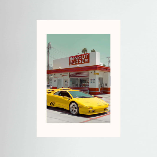 Yellow Lamborghini Diablo In-N-Out Burger Art Print