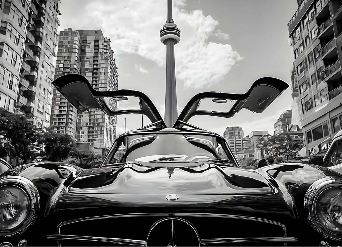 Monochrome Supercar Wall Art – Architectural City Luxury Print