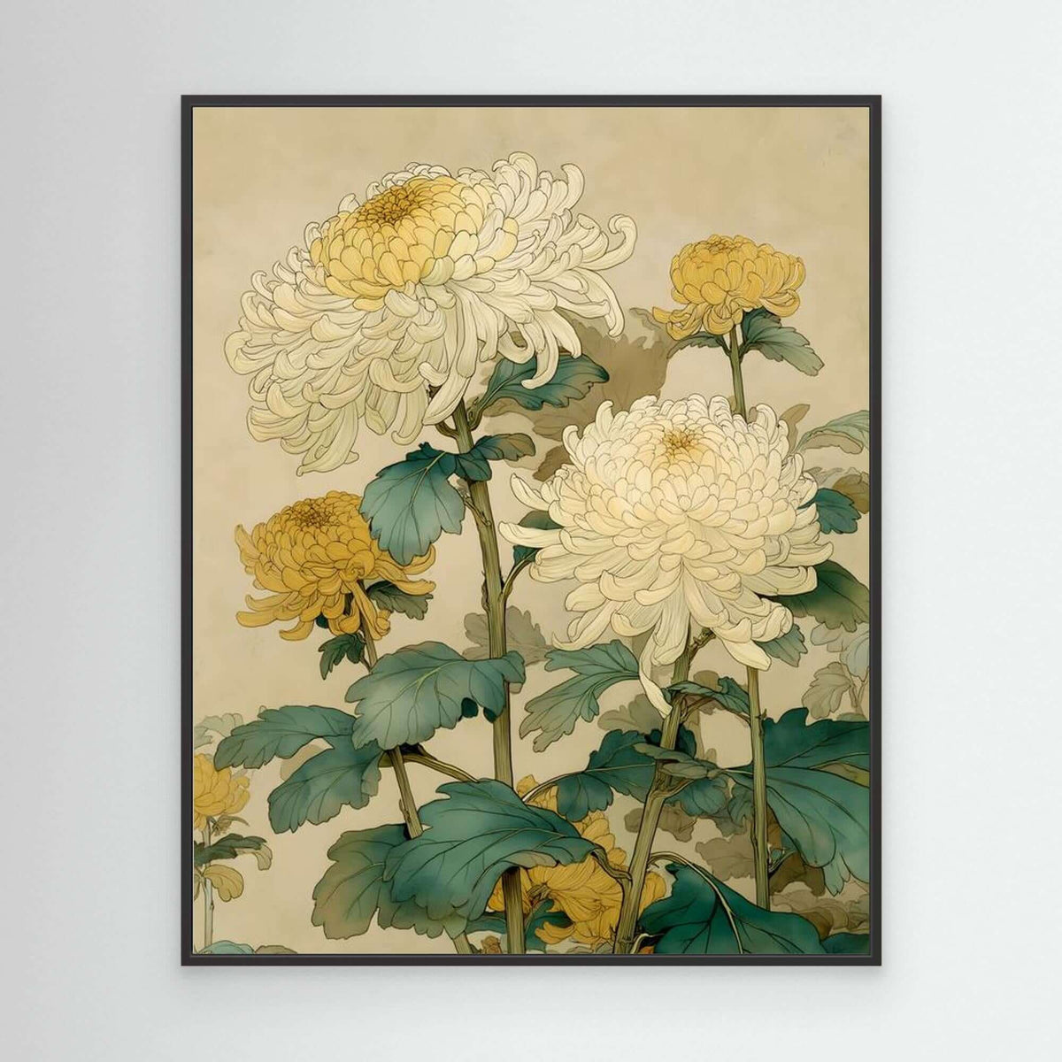 Japanese Chrysanthemum Art | Botanical Floral Ukiyo-e Print