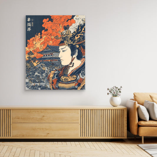 Fiery Sky Samurai Japanese Woodblock Canvas