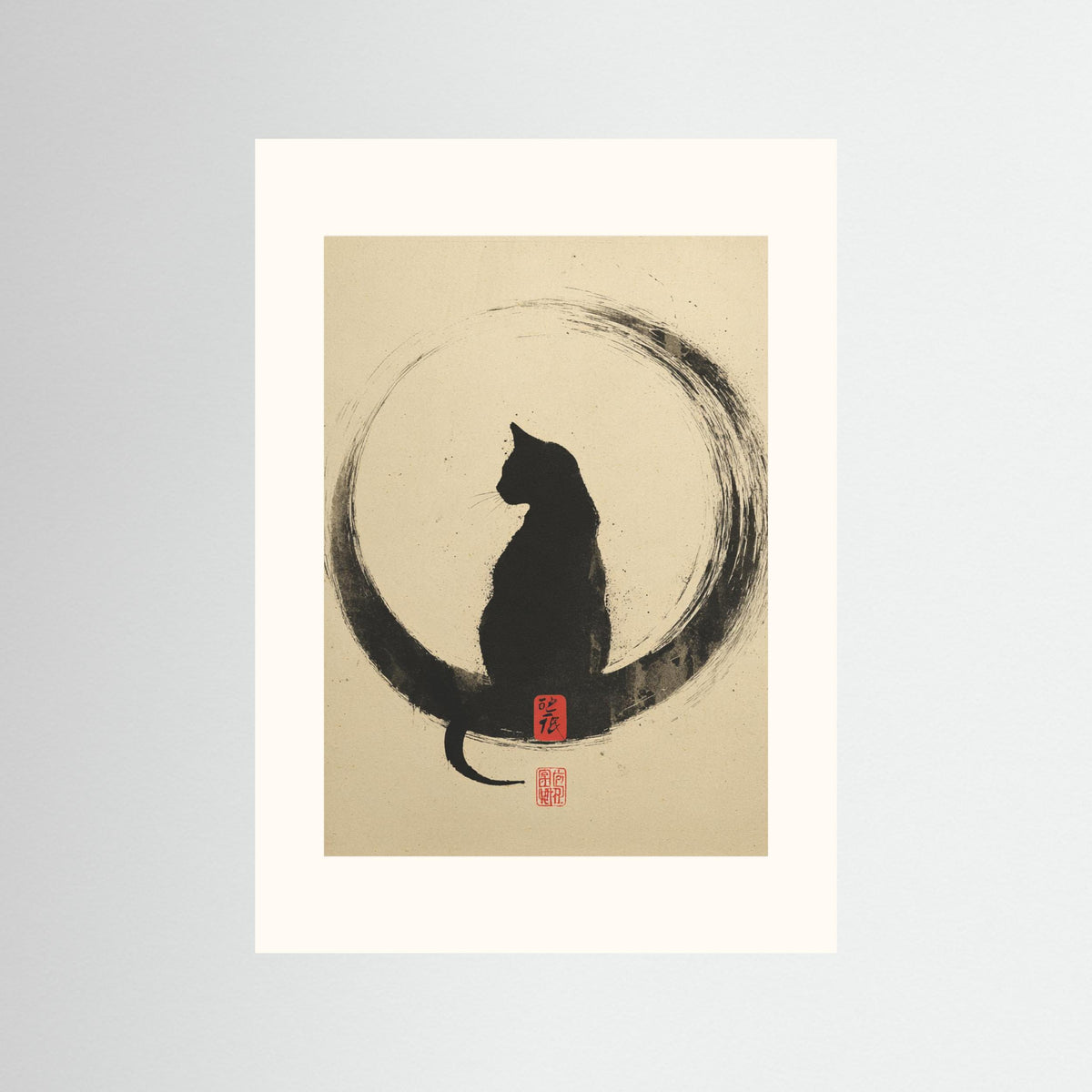 Within the Circle – Minimalist Ink Cat Wall Art