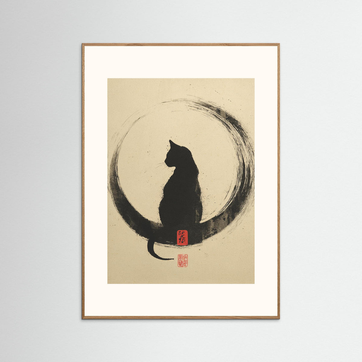Within the Circle – Minimalist Ink Cat Wall Art