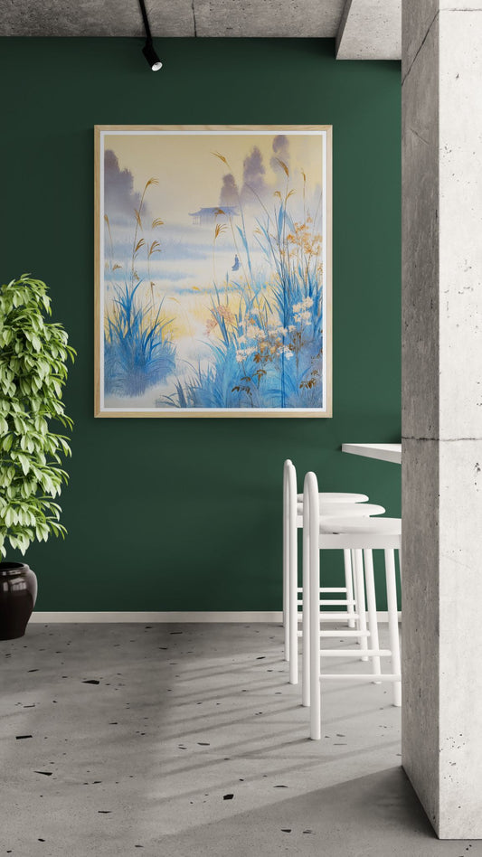 Silent Reeds at Dawn — Misty Japandi Landscape Wall Art