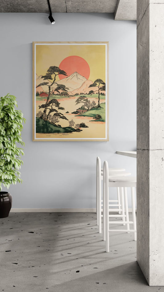 Rising Sun Over Fuji — Japanese Landscape Wall Art Print