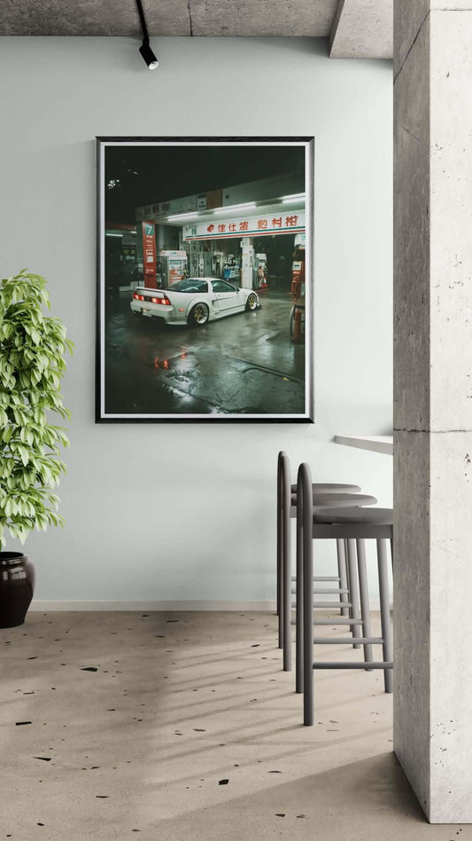 Japanese Night Gas Station Wall Art – JDM Street Scene Canvas Print