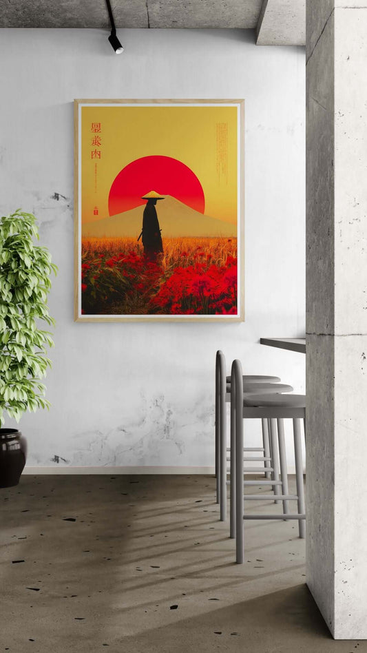 Japanese Samurai Sunset Wall Art – Modern Asian-Inspired Landscape Print