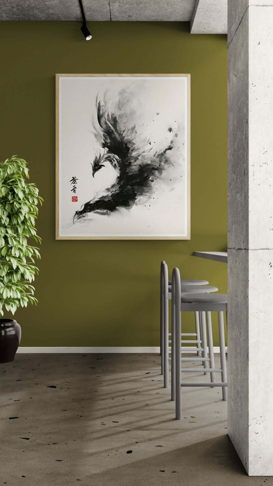 Ink Phoenix – Japanese Sumi-e Abstract Wall Art