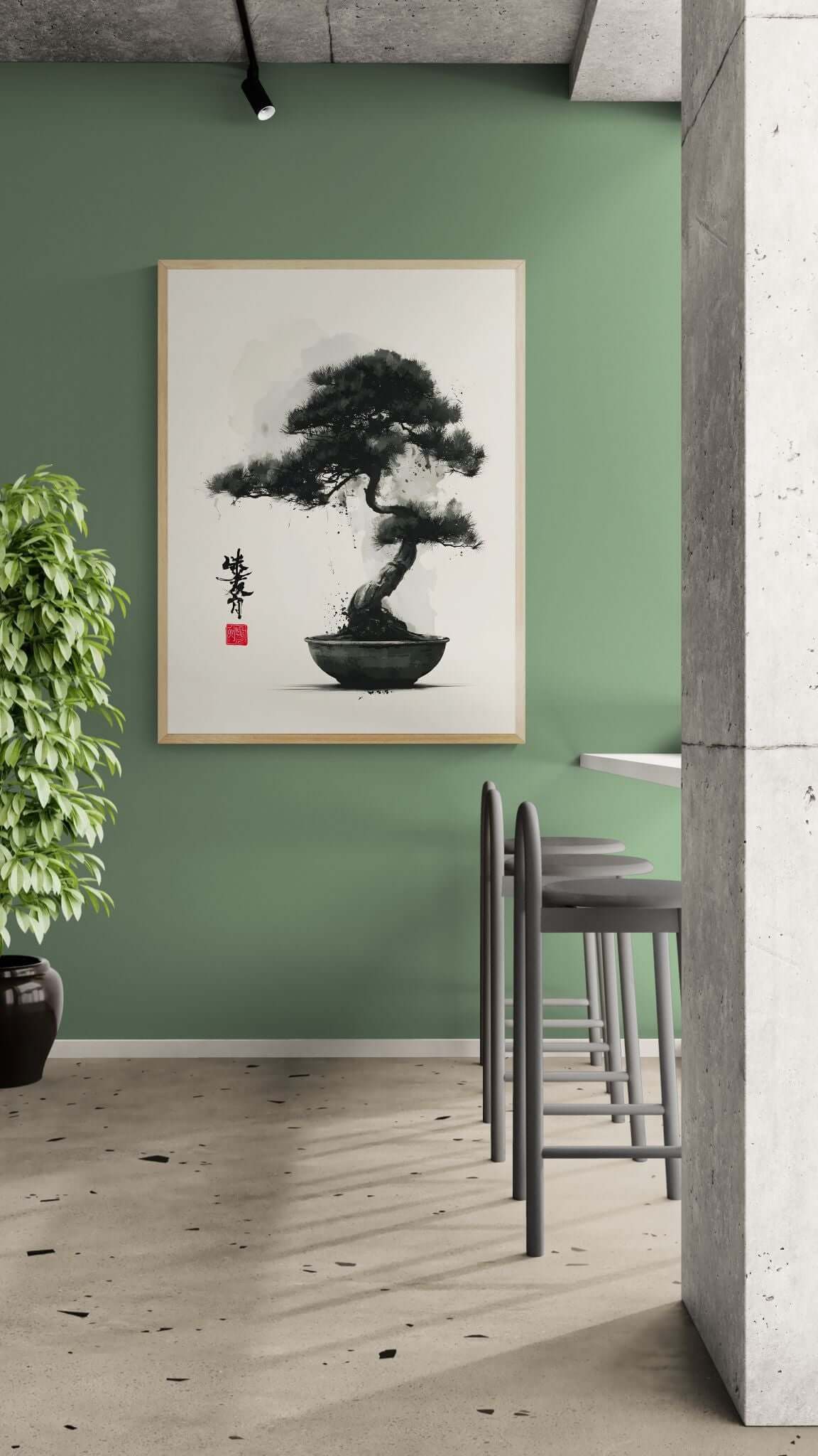 Japanese ink bonsai wall art-Quiet Strength 