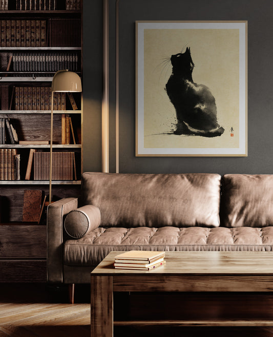Silent Gaze – Minimalist Ink Cat Wall Art