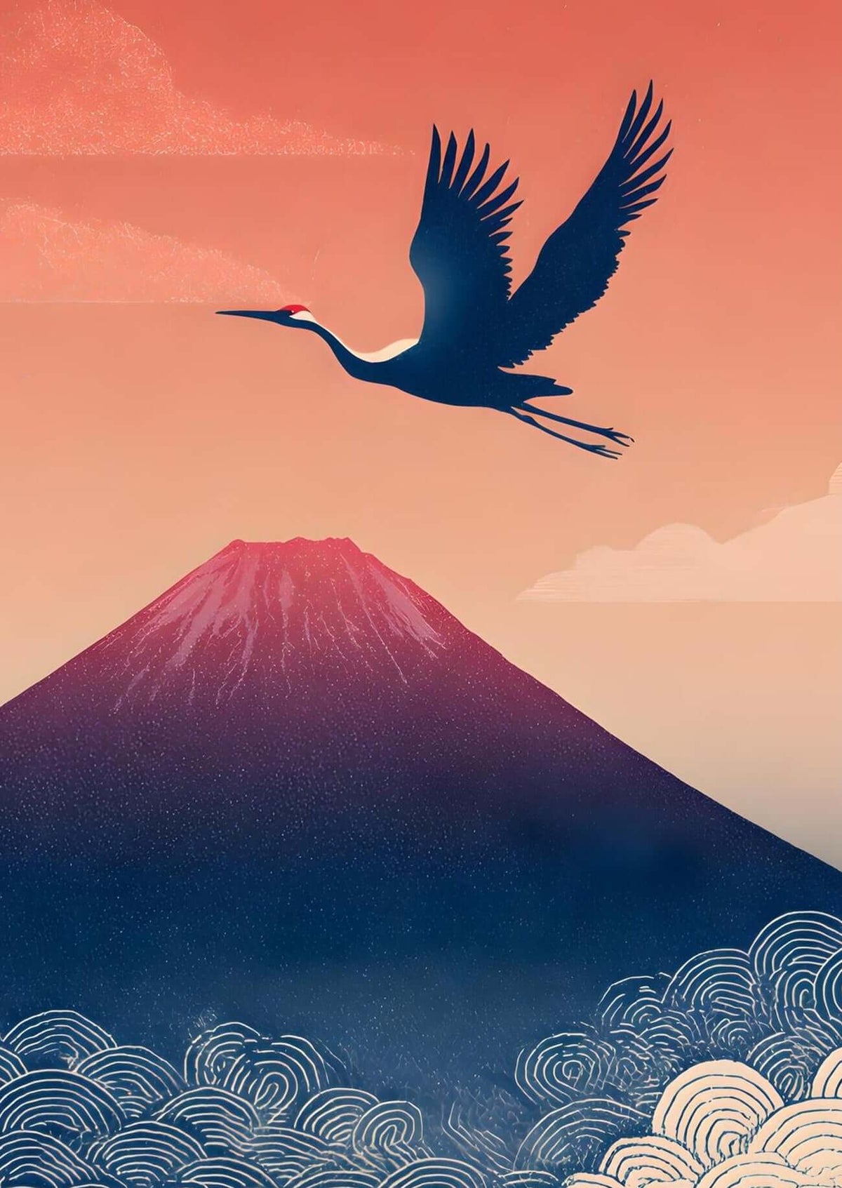  Japanese crane art print-Crane in Flight