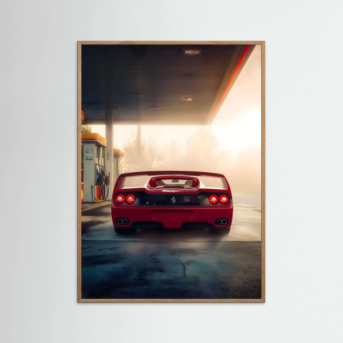 red supercar wall art-Red Supercar at Dawn Wall Art 