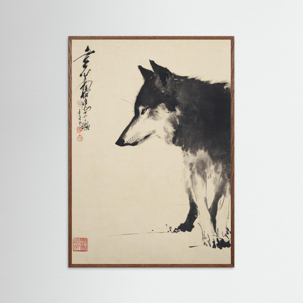 Quiet Sentinel – Minimalist Ink Wolf Wall Art