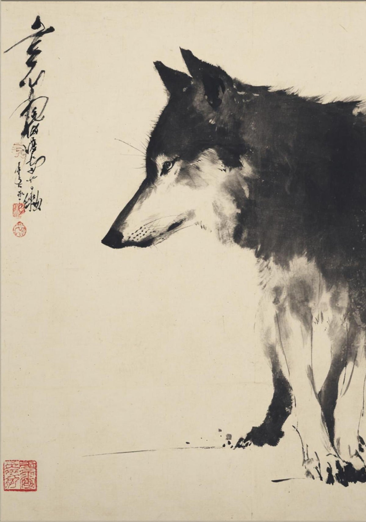 Quiet Sentinel – Minimalist Ink Wolf Wall Art