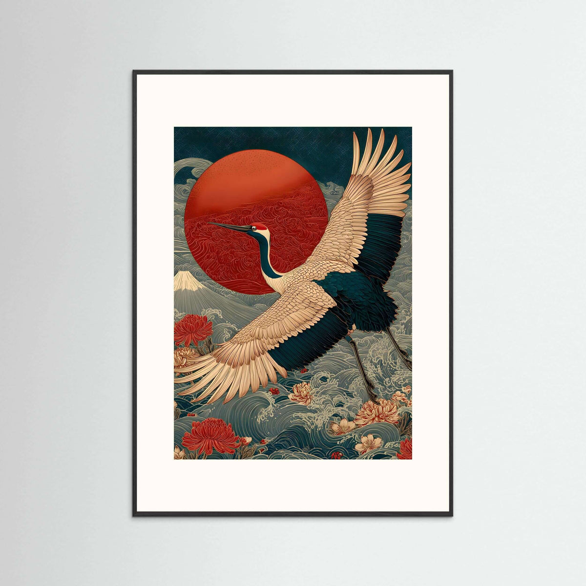 Japanese crane print design-Crane in Flight Print 