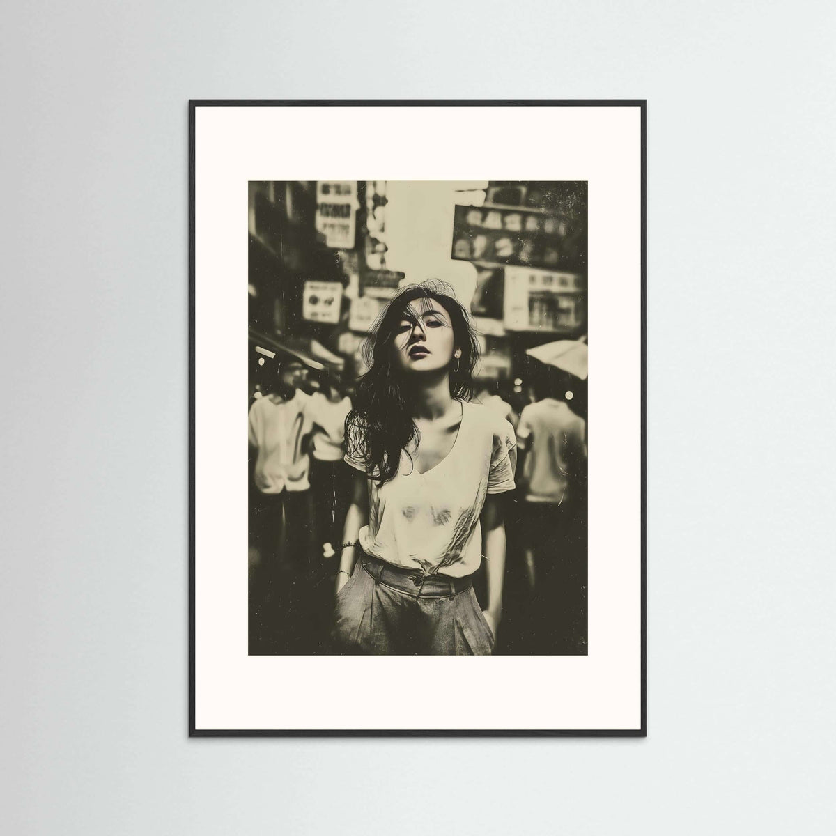 Vintage Urban Street Portrait Wall Art – Cinematic Black & White Photography Print
