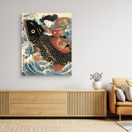 Samurai Wrestling Koi Fish Ukiyo-e Art Print