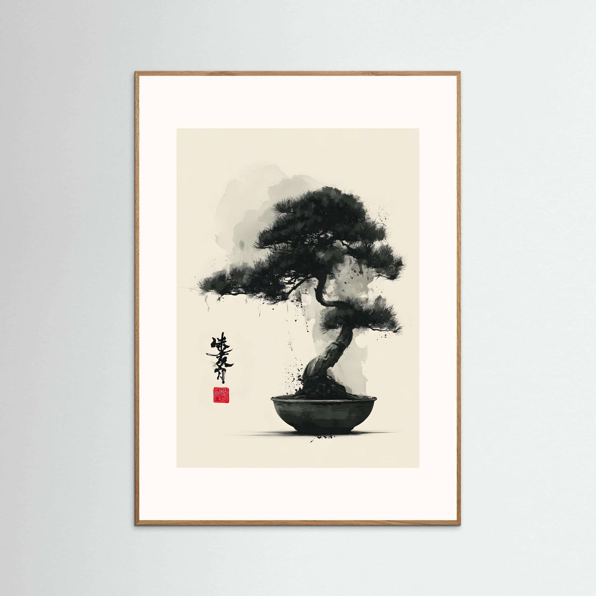 Japanese ink bonsai wall art-Quiet Strength 