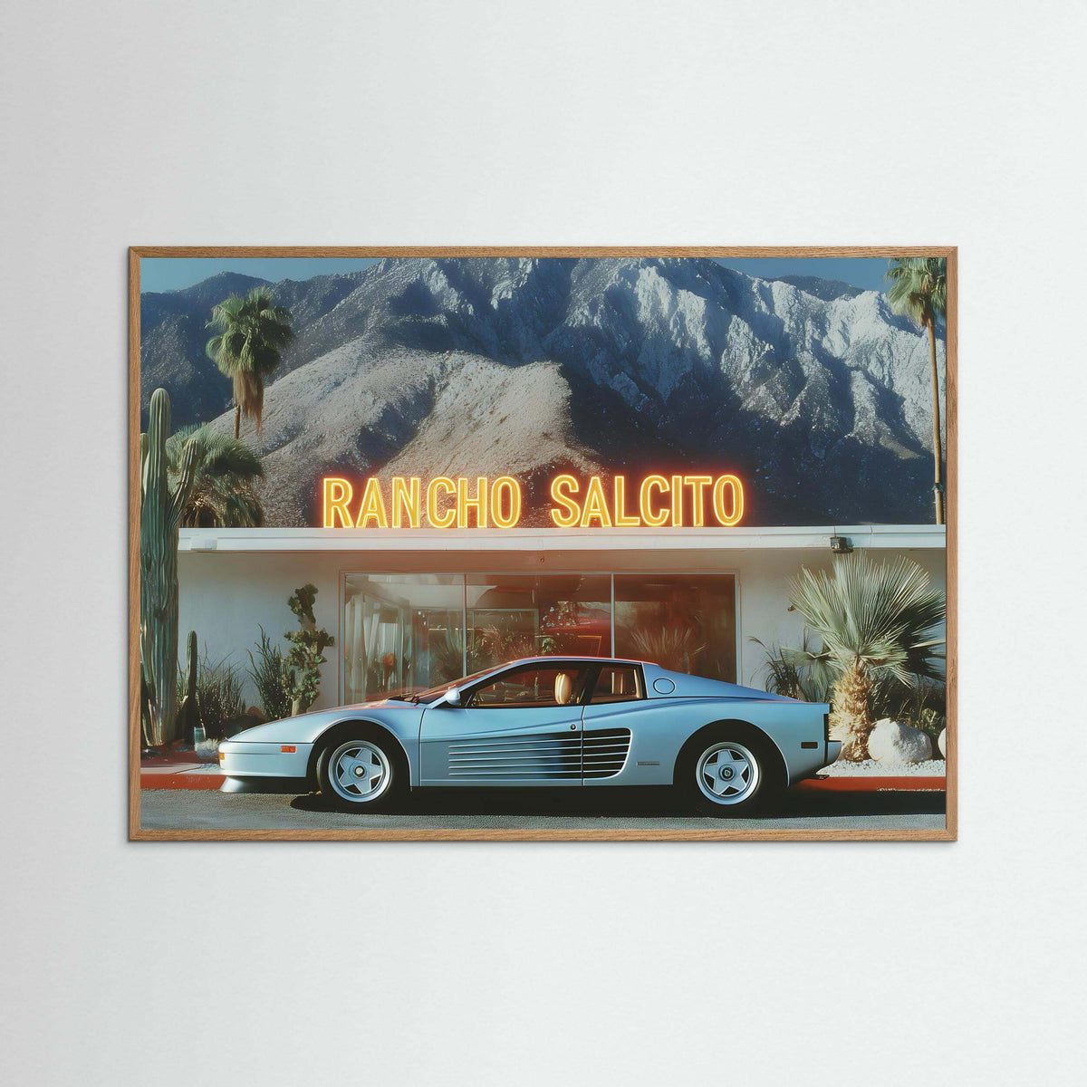 Rancho Salcito Nights Wall Art – Retro Supercar Desert Motel Canvas Print