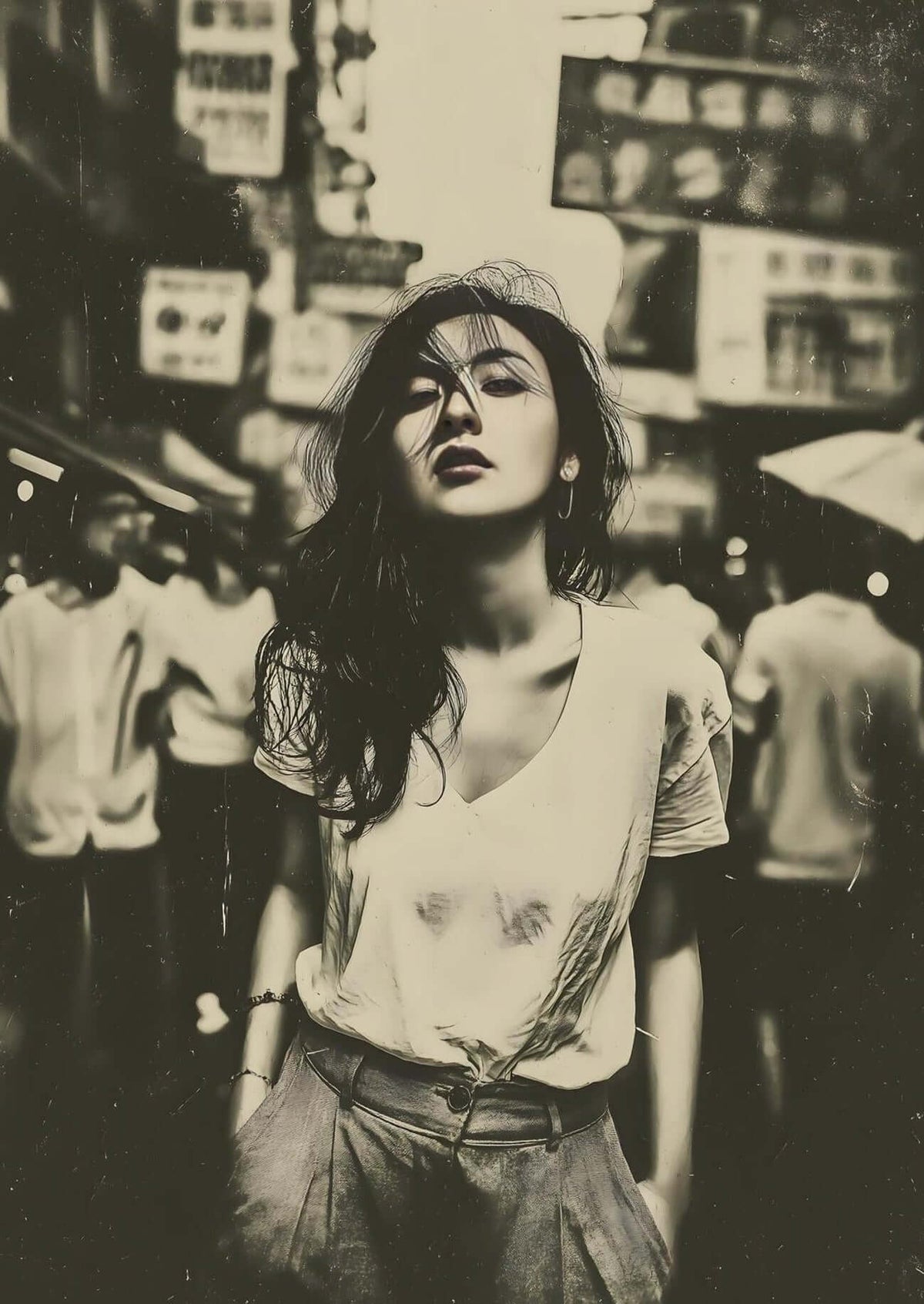 Vintage Urban Street Portrait Wall Art – Cinematic Black & White Photography Print