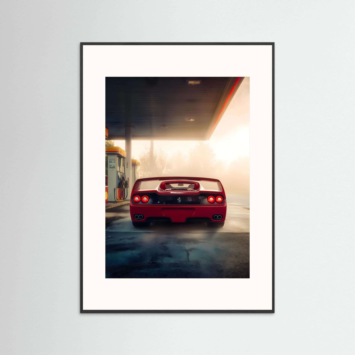 red supercar wall art-Red Supercar at Dawn Wall Art 