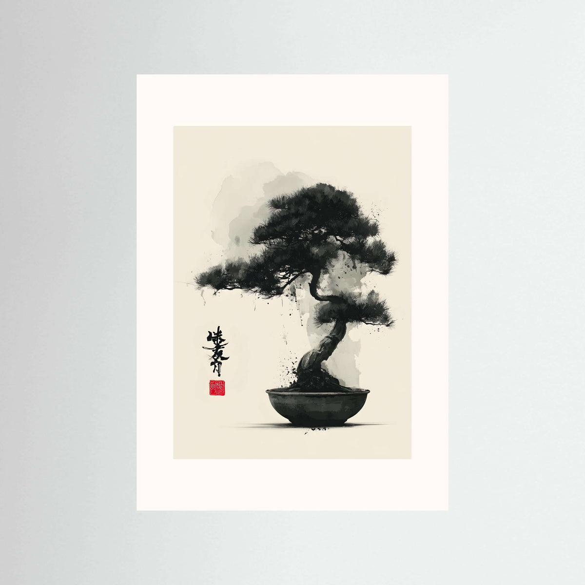 Japanese ink bonsai wall art-Quiet Strength 