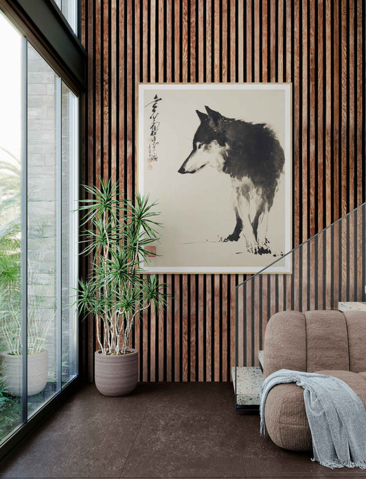 Quiet Sentinel – Minimalist Ink Wolf Wall Art