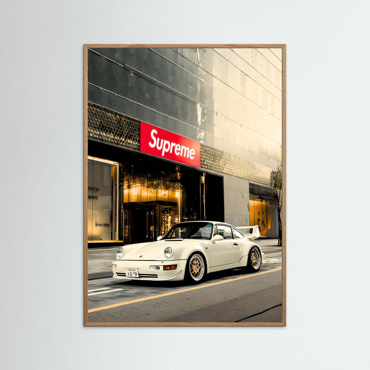 White Porsche Street Art Print – Luxury Urban Automotive Wall Art