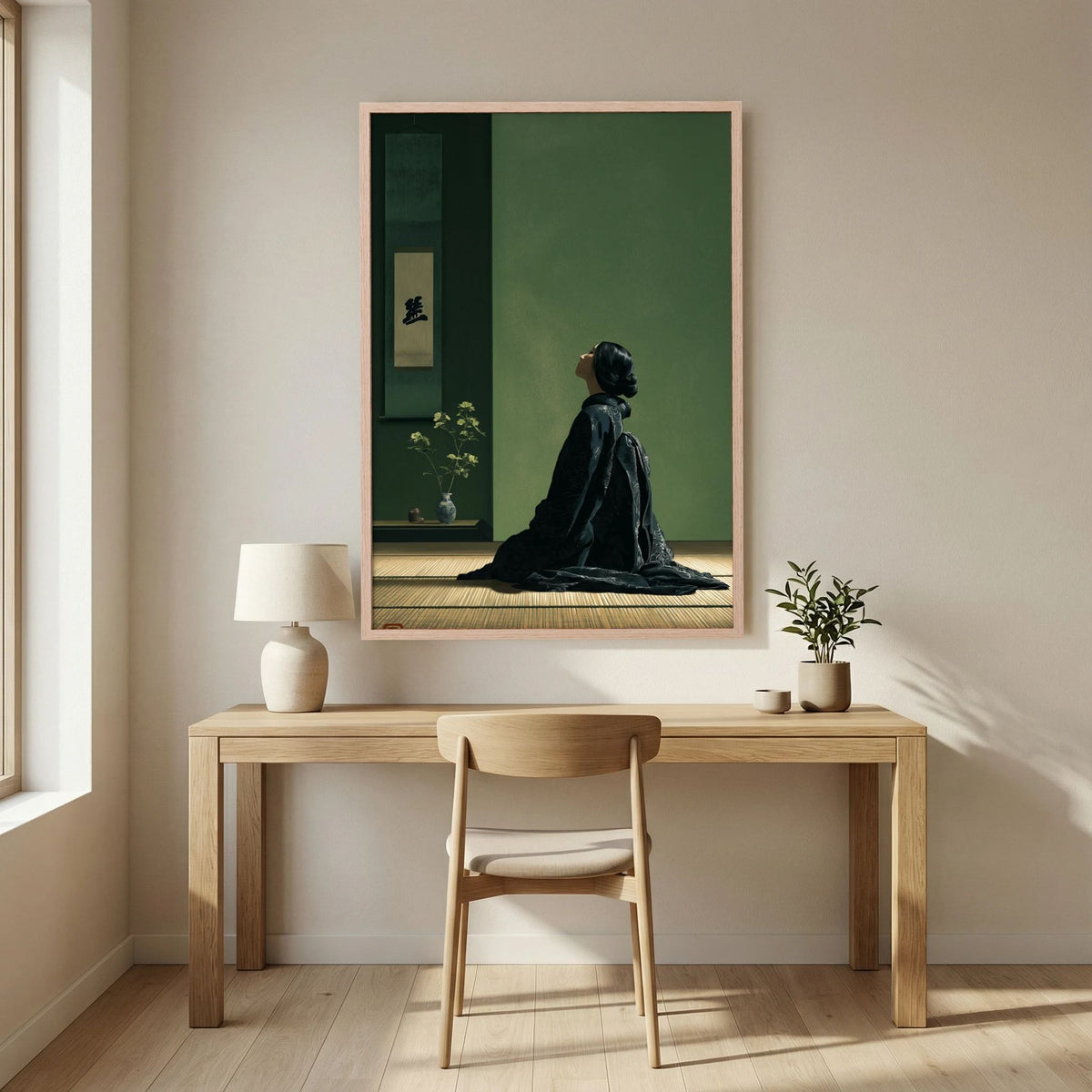 Japanese Woman in Kimono Wall Art – Minimalist Japandi Print