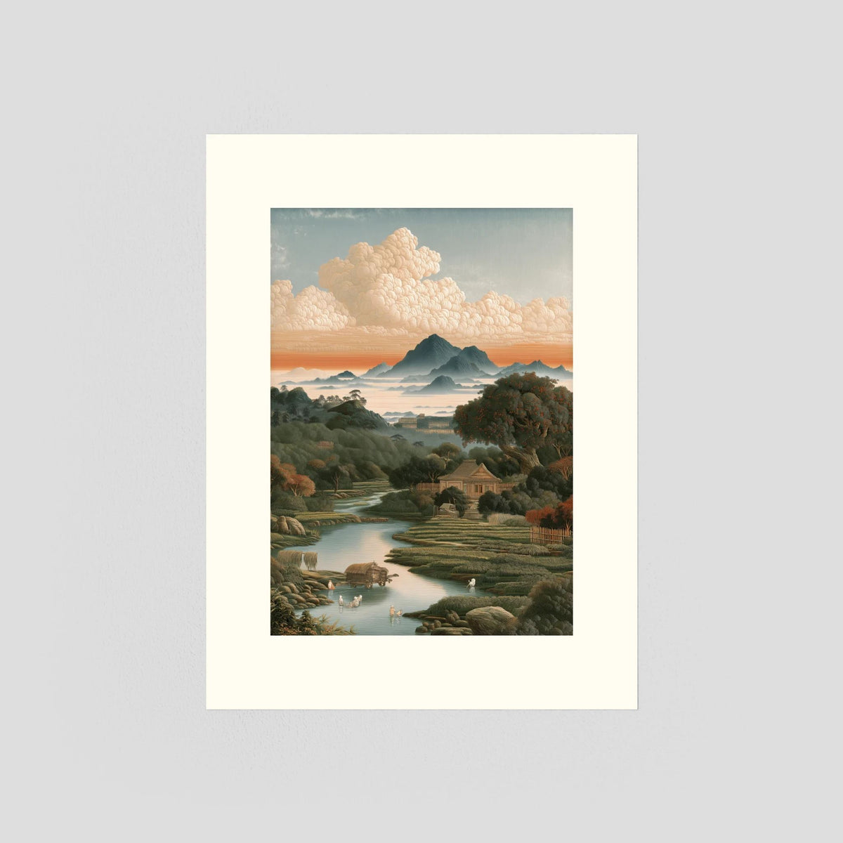 Chinese Landscape Wall Art – Mountain River Countryside Print