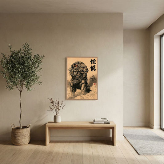 Guardian Lion Art Print – Japanese Komainu & Foo Dog Wall Art
