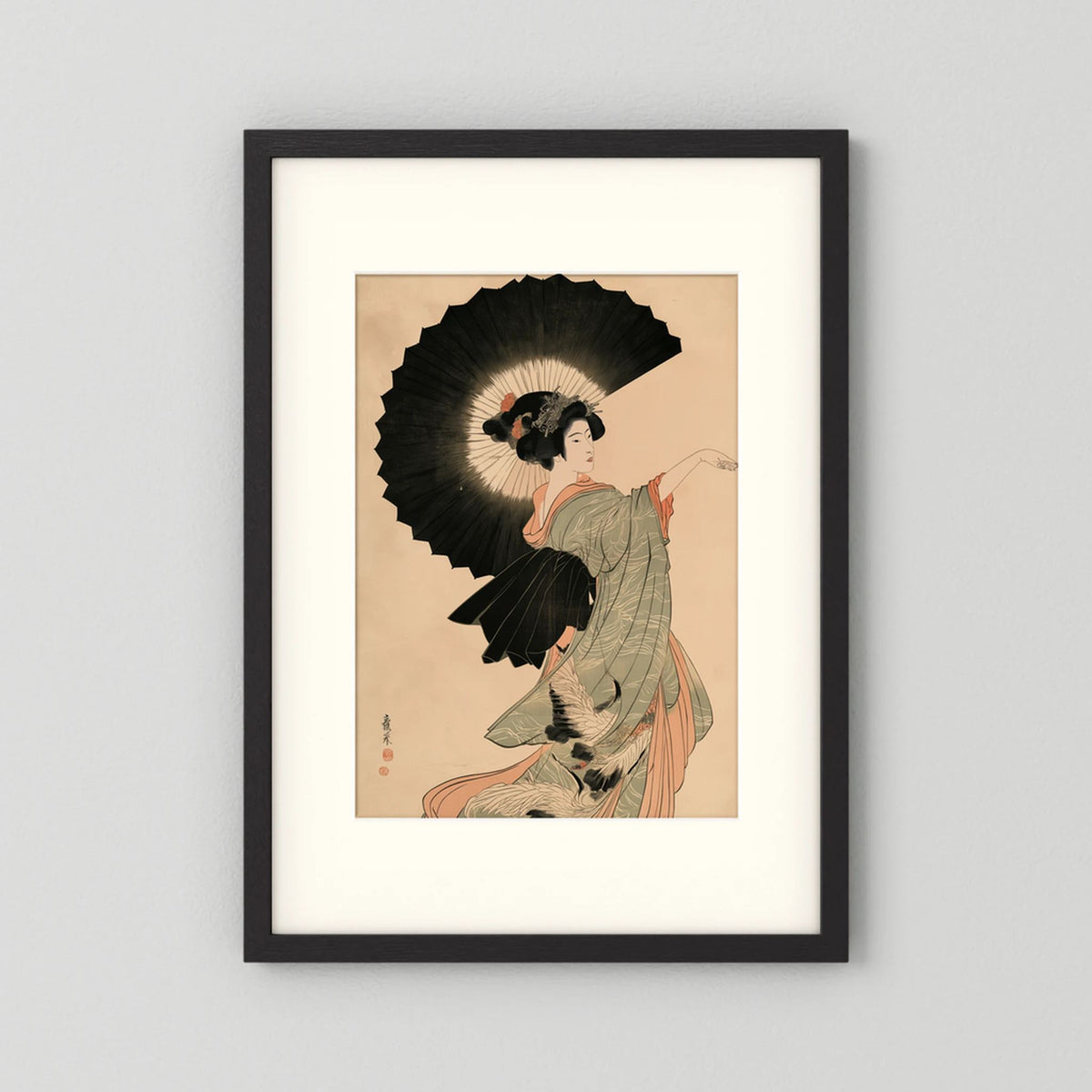 Crane Dance – Japanese Woman with Parasol Ukiyo-e Wall Art