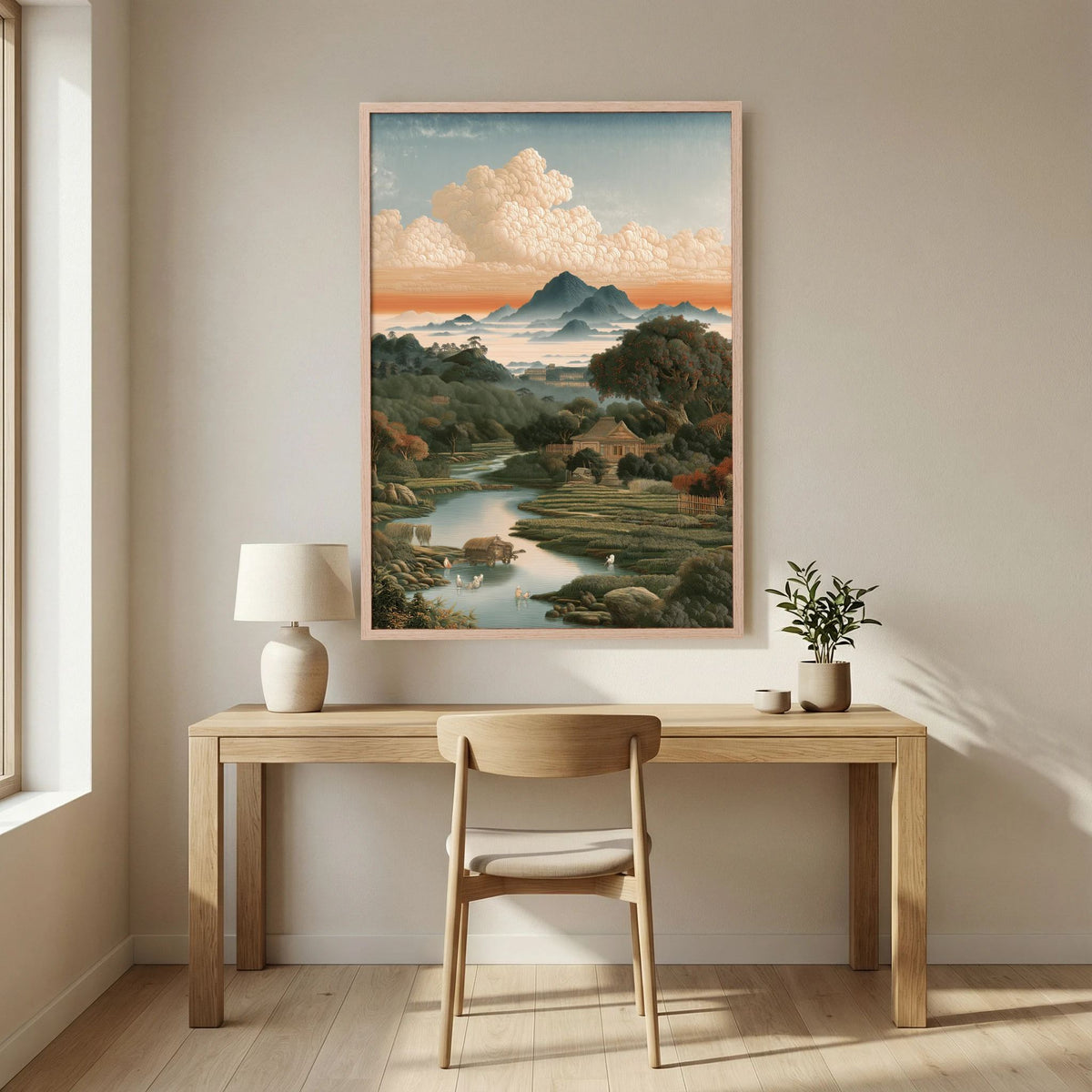 Chinese Landscape Wall Art – Mountain River Countryside Print