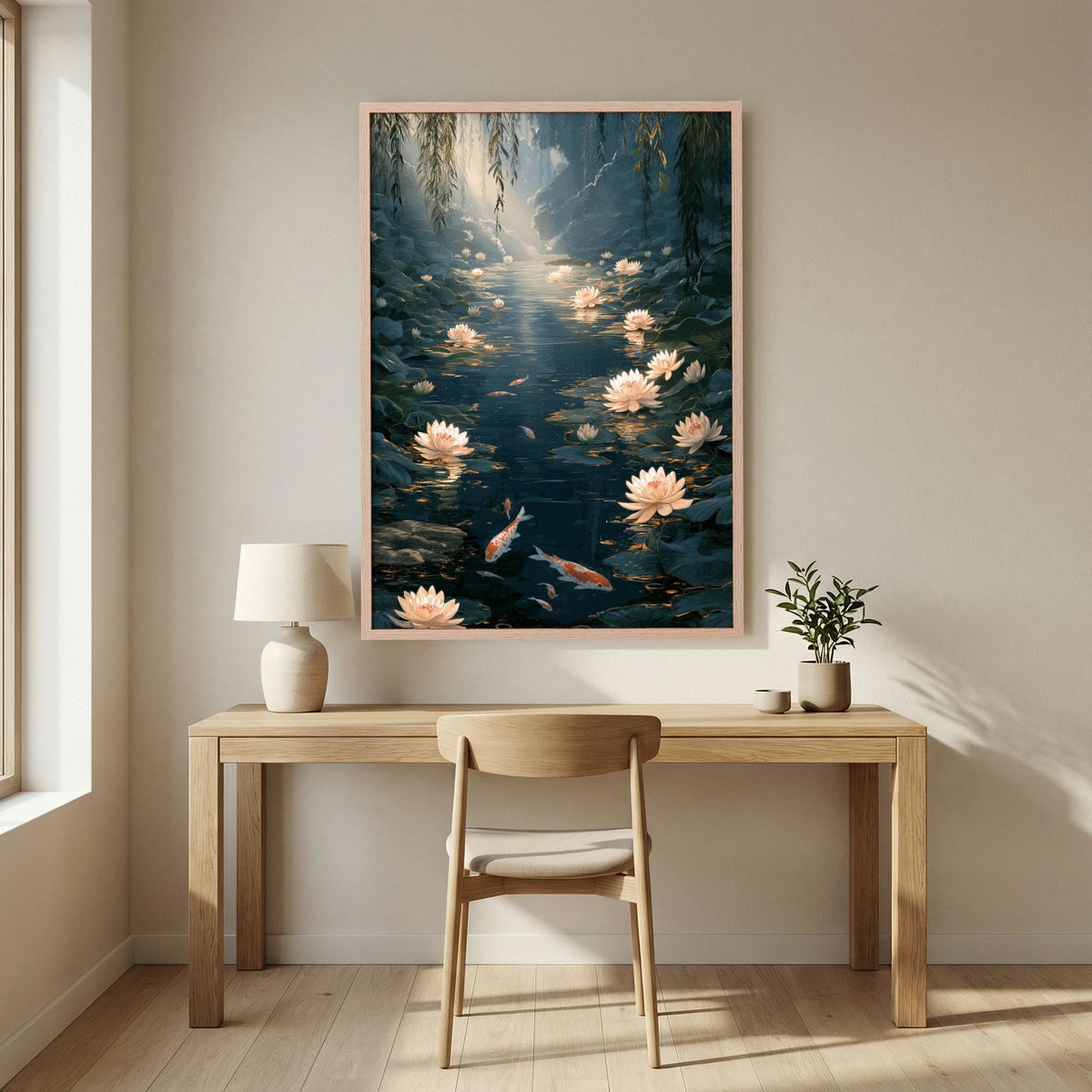 Koi Fish & Lotus Pond Wall Art – Japanese Zen Garden Print