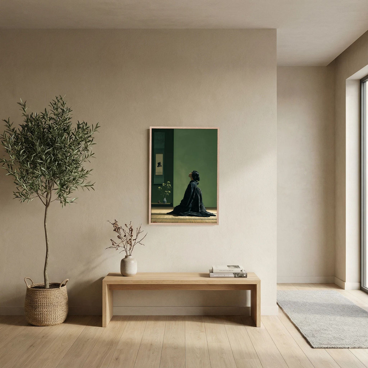 Japanese Woman in Kimono Wall Art – Minimalist Japandi Print