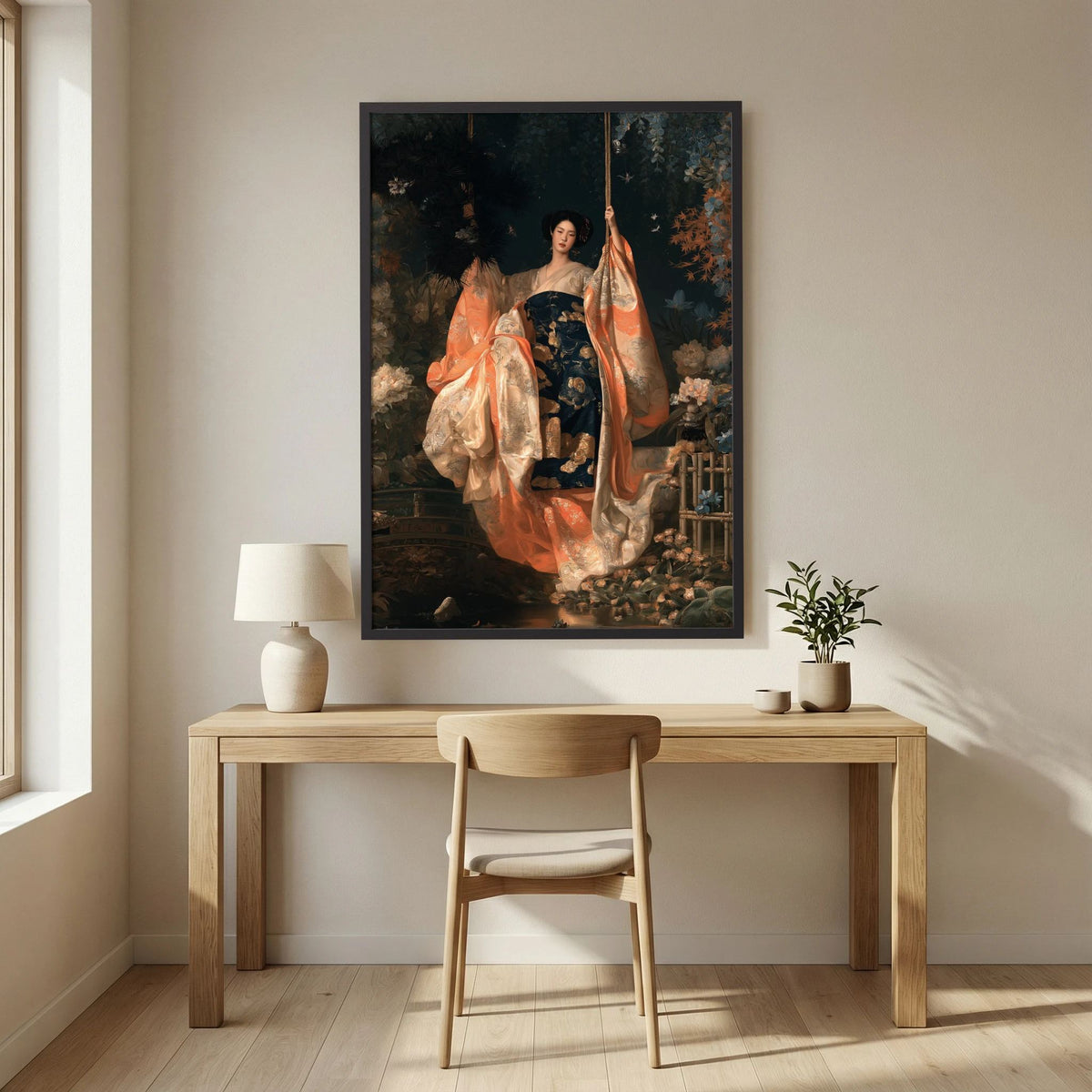Chinese Woman Wall Art – Floral Hanfu Garden Portrait Print