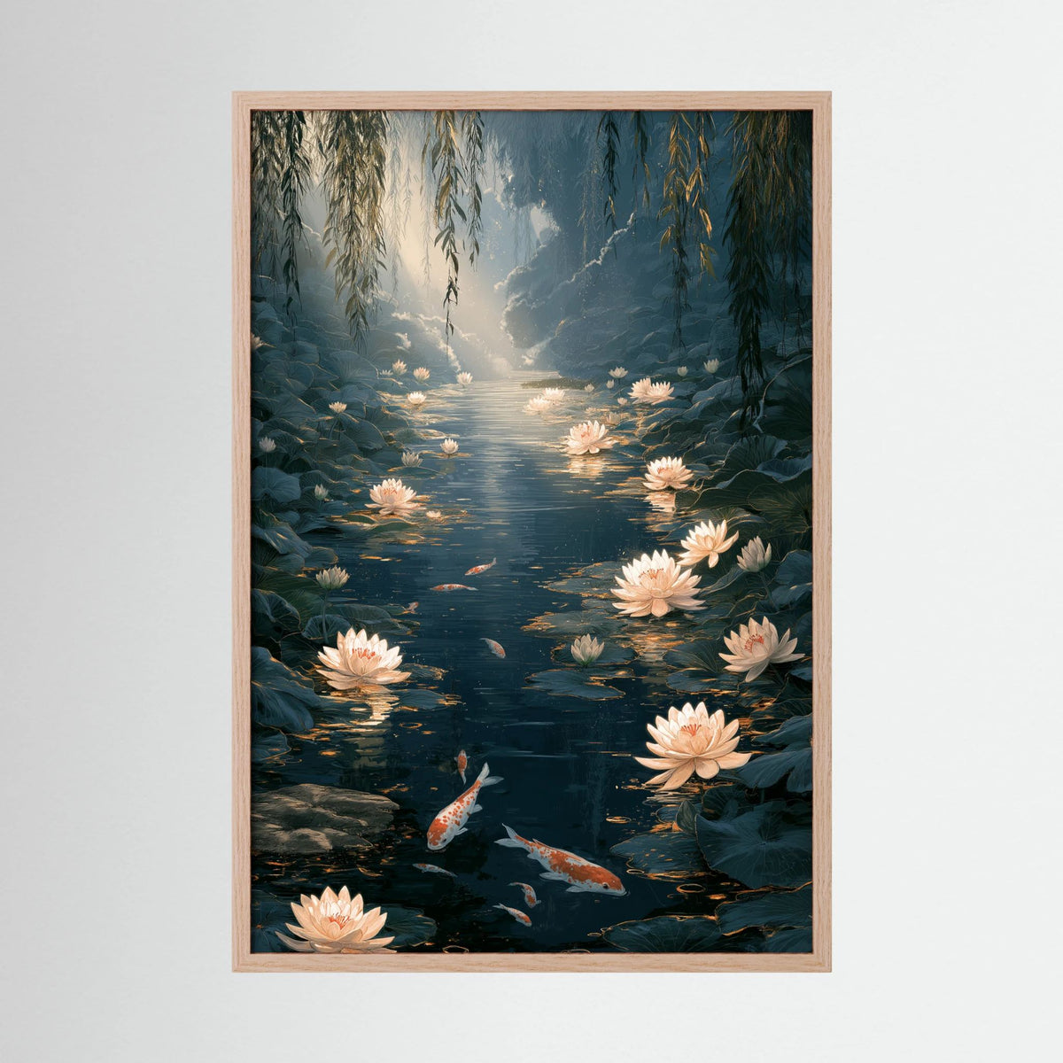 Koi Fish & Lotus Pond Wall Art – Japanese Zen Garden Print