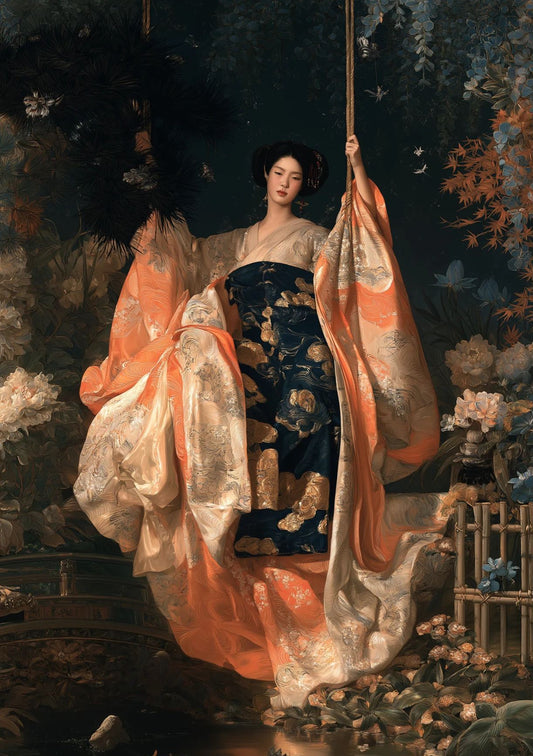Chinese Woman Wall Art – Floral Hanfu Garden Portrait Print