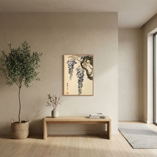 Blue Wisteria Botanical Art Print – Vintage Asian Floral Wall Art