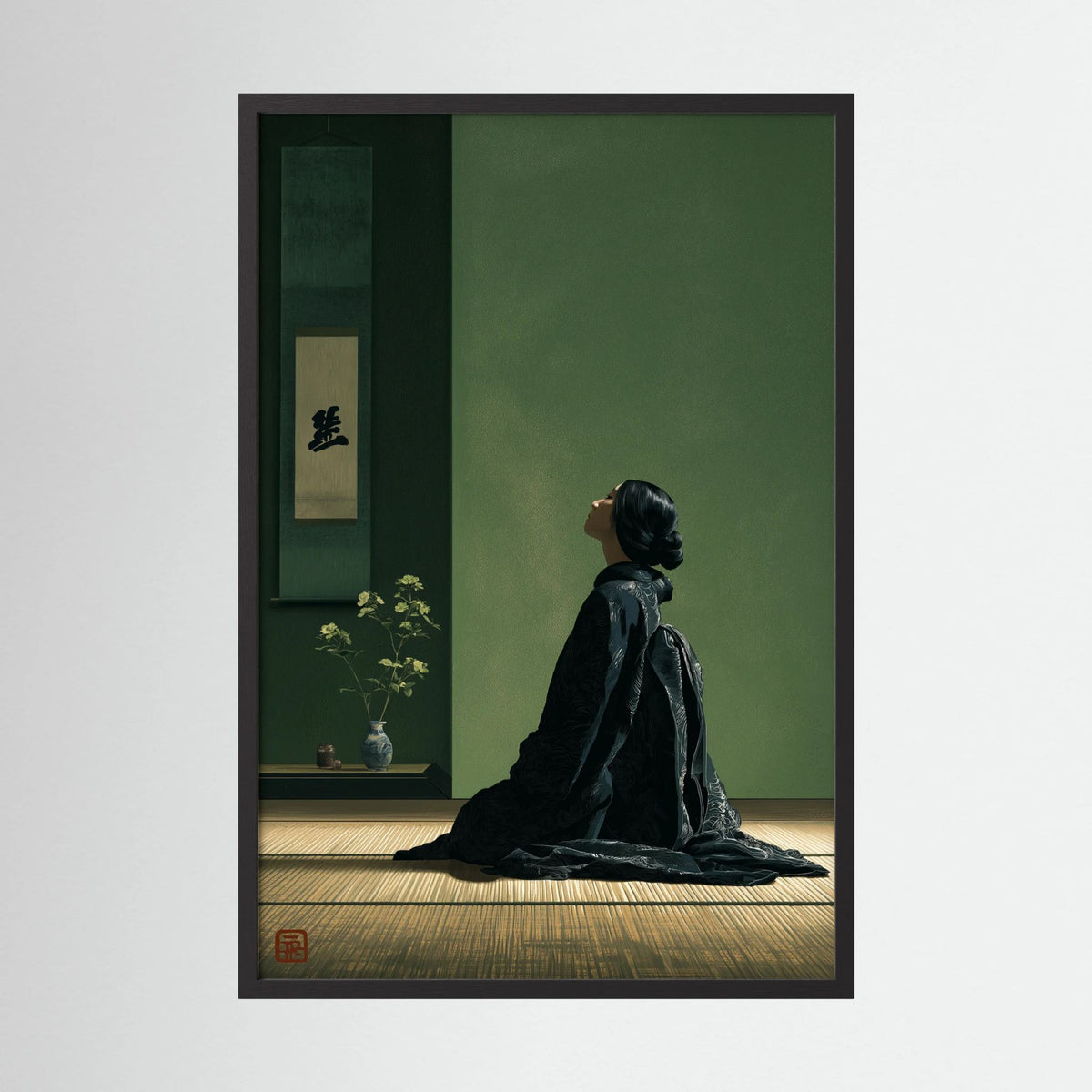 Japanese Woman in Kimono Wall Art – Minimalist Japandi Print