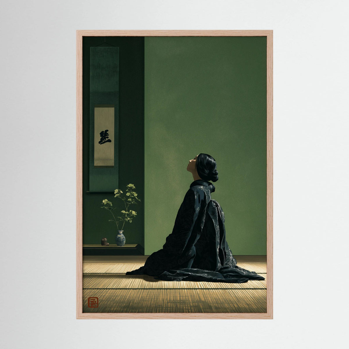 Japanese Woman in Kimono Wall Art – Minimalist Japandi Print