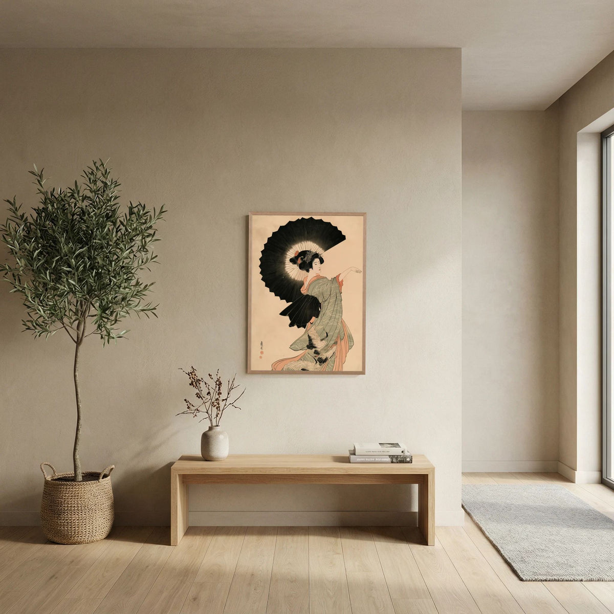 Crane Dance – Japanese Woman with Parasol Ukiyo-e Wall Art