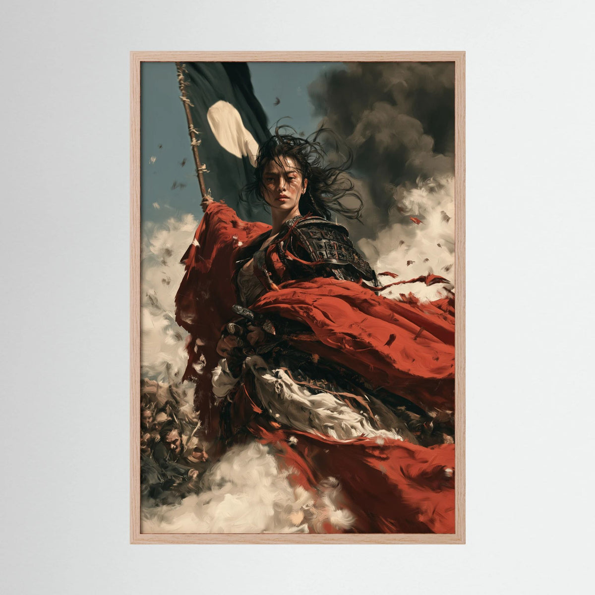 Female Samurai Wall Art – Japanese Warrior Red Cloak Print