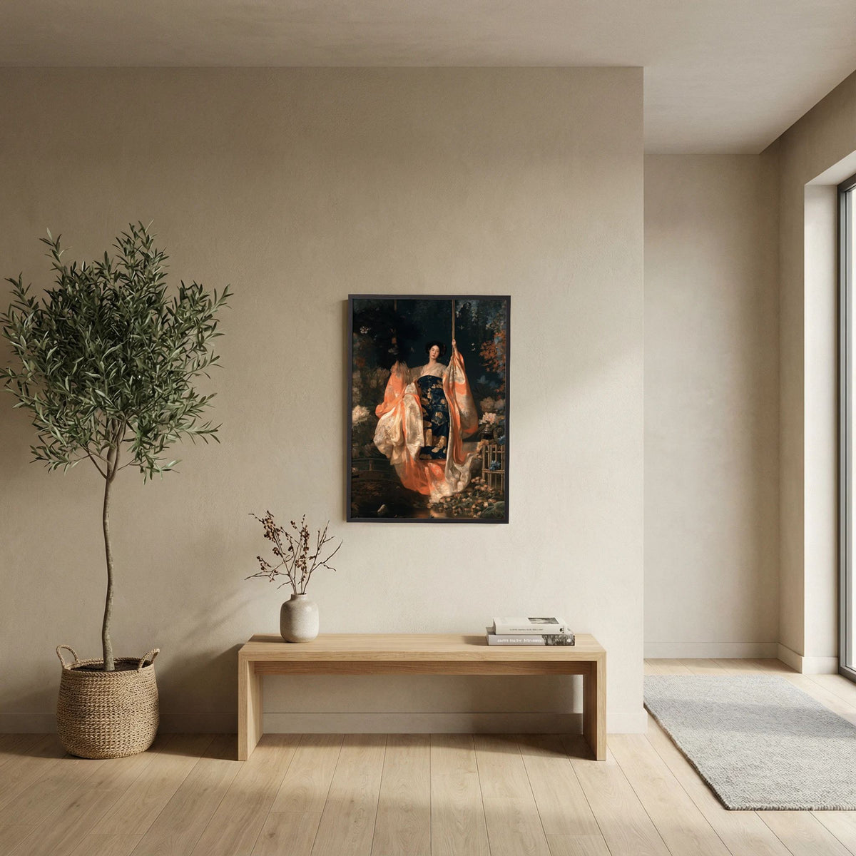 Chinese Woman Wall Art – Floral Hanfu Garden Portrait Print